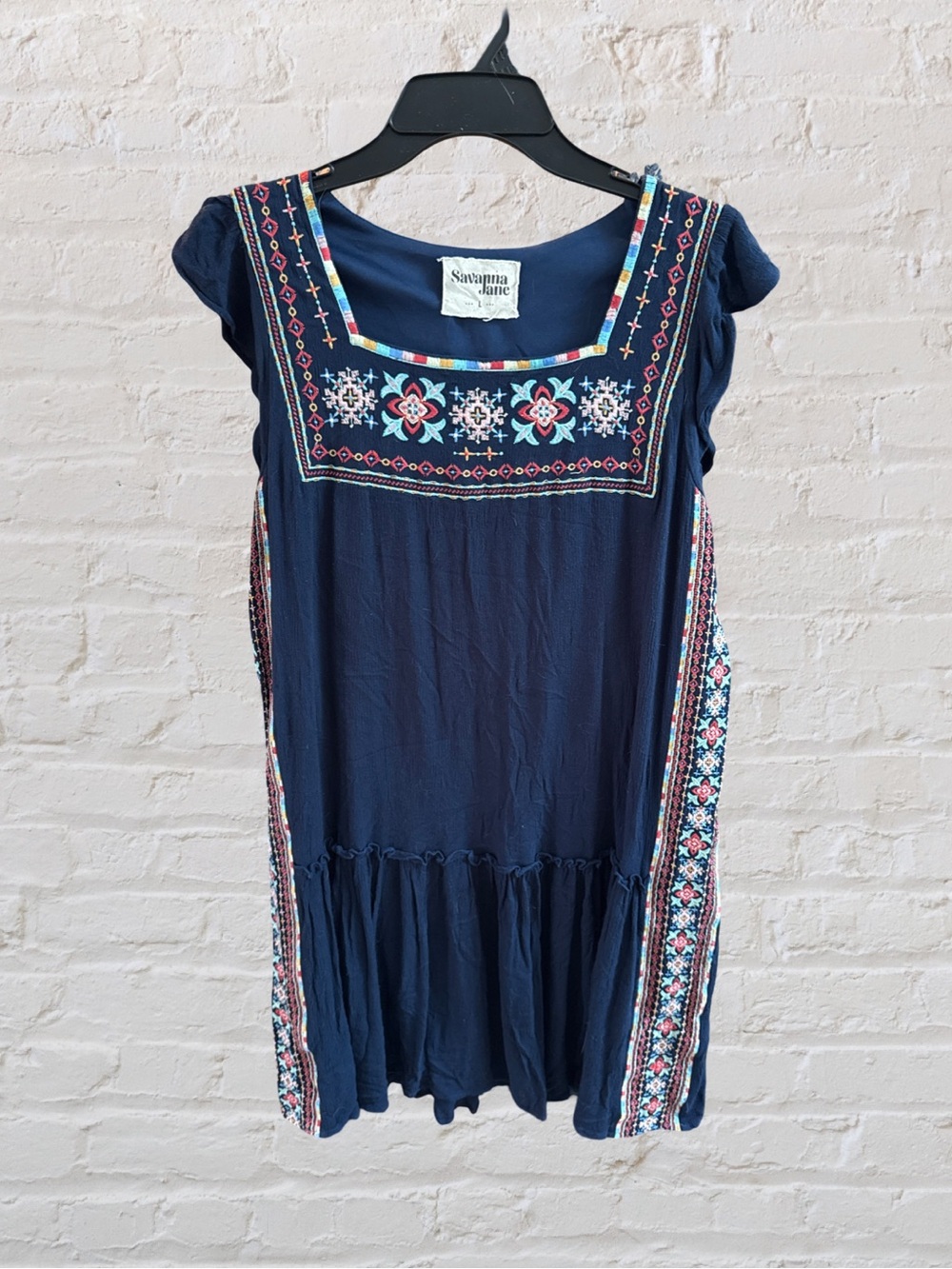 Savanna Jane Navy Embroidered Floral Boho Top